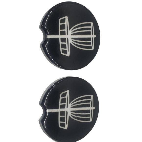 2 Pack DISC GOLF BASKET Car Drink Coasters Black White Ceramic Car Cup Holders - Picture 3 of 5